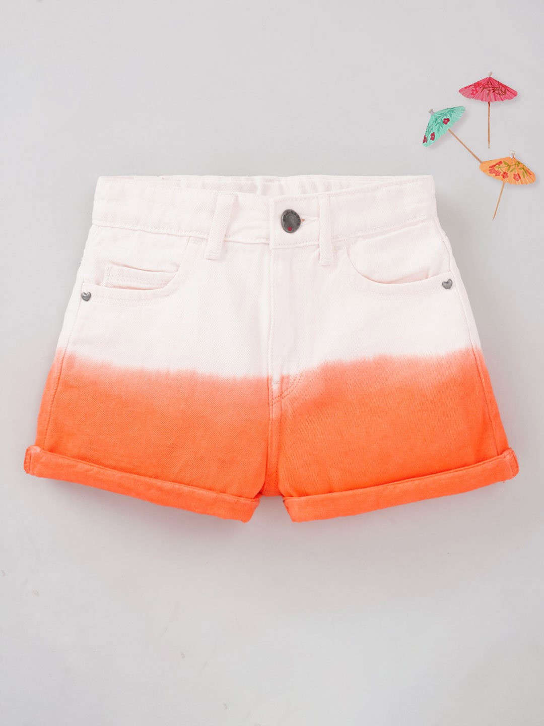 

Ed-a-Mamma Girls Ombre Printed Mid-Rise Cotton Regular Fit Shorts, Orange