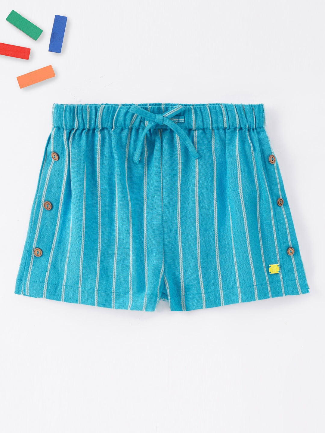 

Ed-a-Mamma Girls Striped Mid-Rise Cotton Regular Fit Shorts, Blue