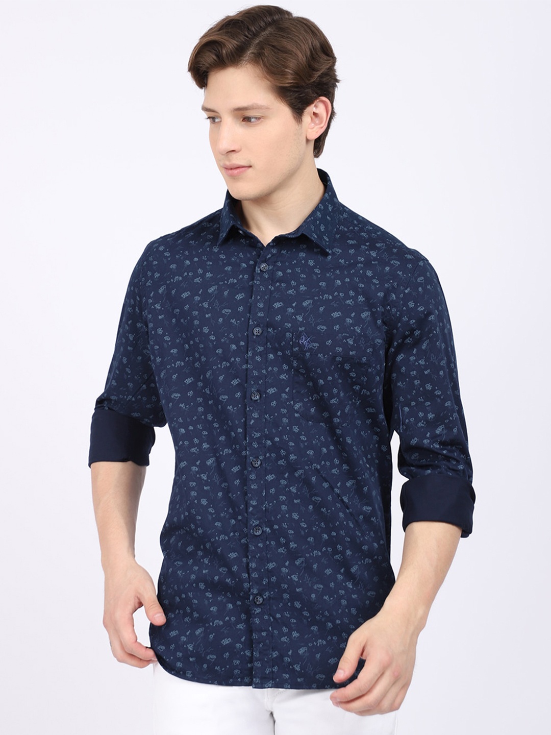 

Cantabil Spread Collar Printed Casual Shirt, Navy blue