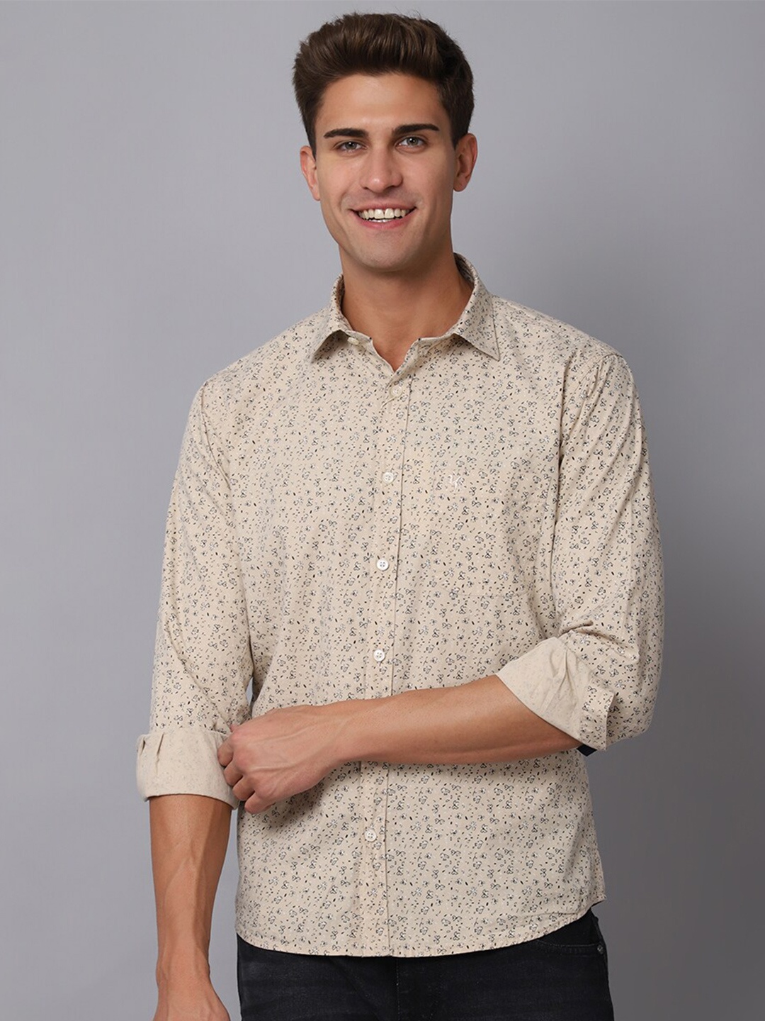 

Cantabil Floral Printed Cotton Casual Shirt, Khaki