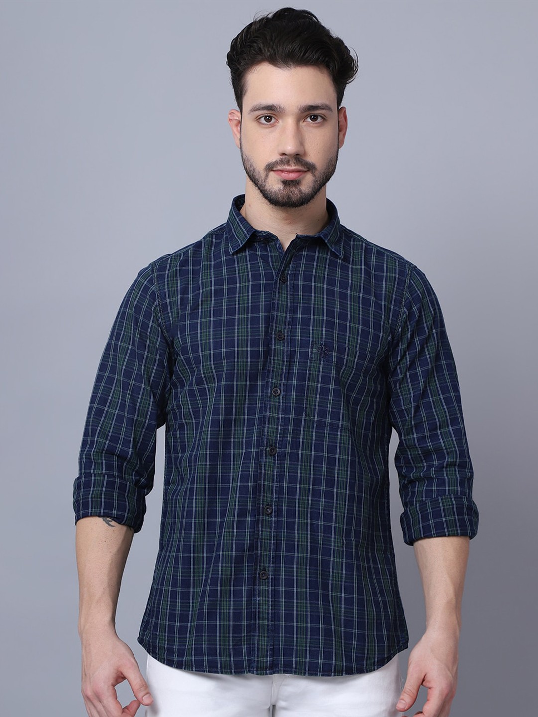 

Cantabil Checked Casual Shirt, Green