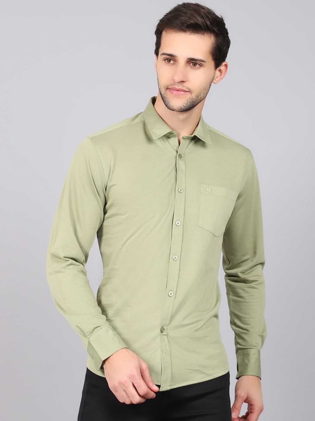 

Cantabil Spread Collar Casual Shirt, Green