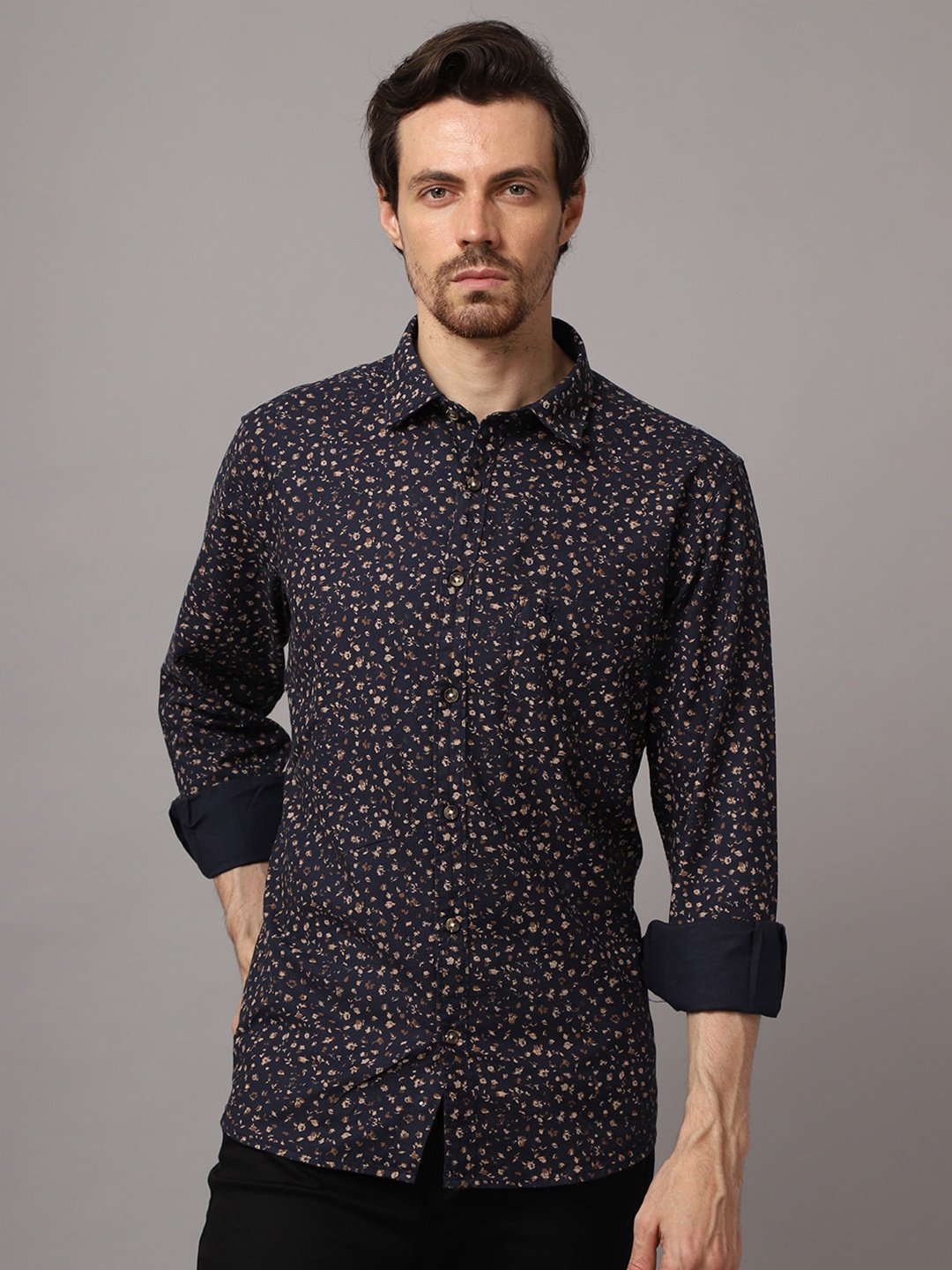 

Cantabil Floral Printed Casual Shirt, Navy blue