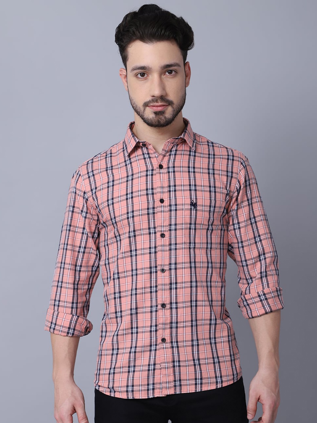 

Cantabil Checked Cotton Casual Shirt, Pink