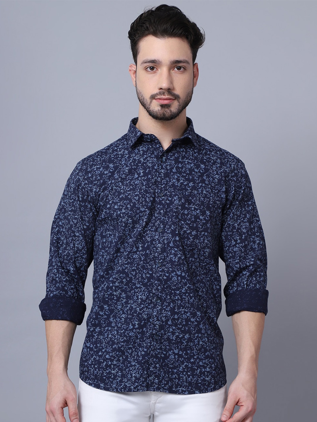 

Cantabil Floral Printed Casual Shirt, Navy blue