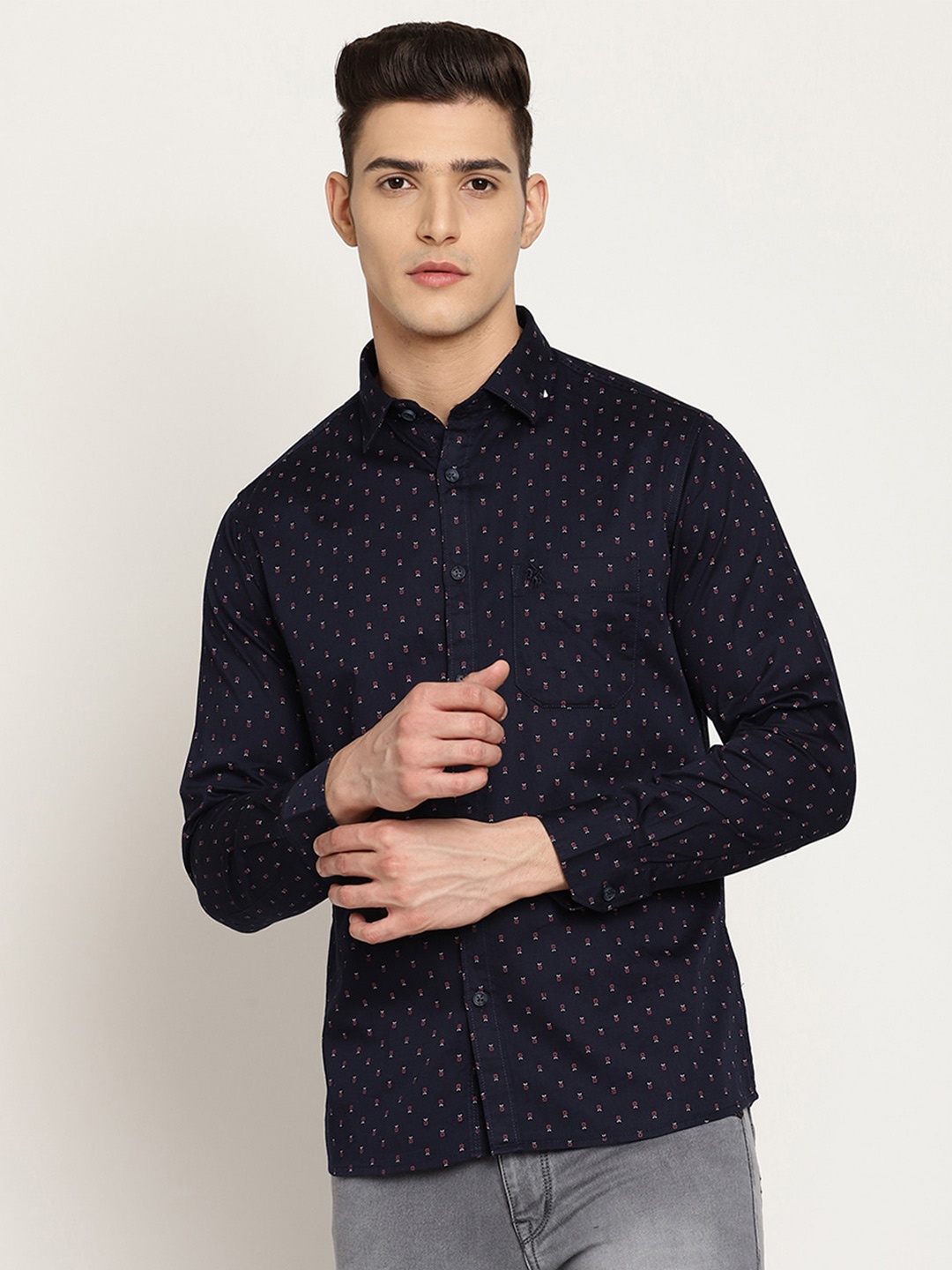 

Cantabil Printed Casual Shirt, Navy blue