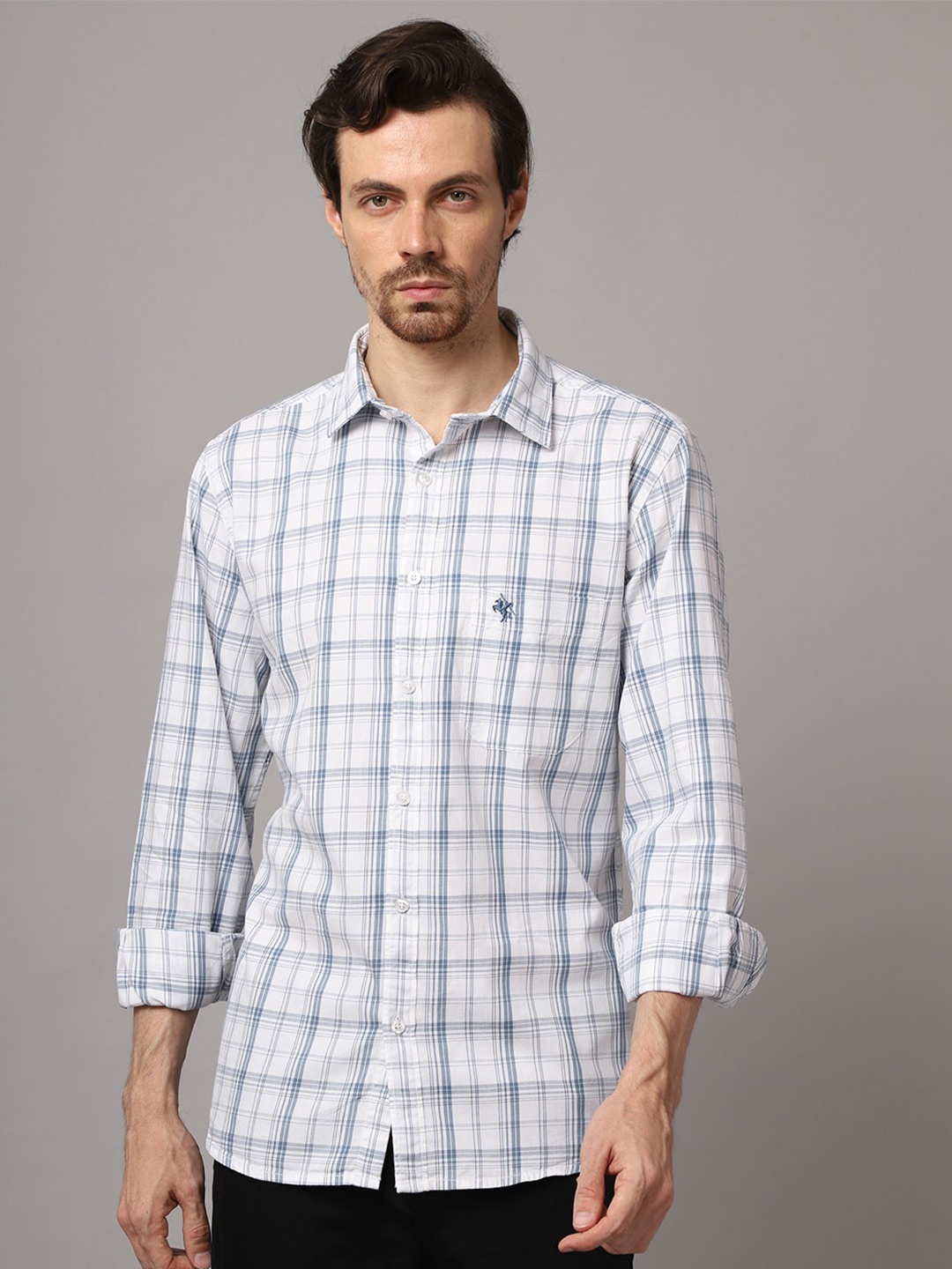

Cantabil Checked Cotton Casual Shirt, Blue