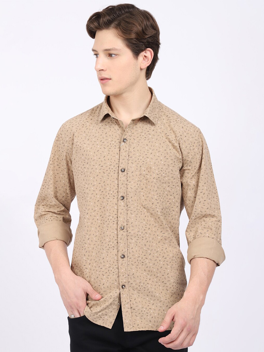 

Cantabil Micro Ditsy Printed Cotton Casual Shirt, Khaki