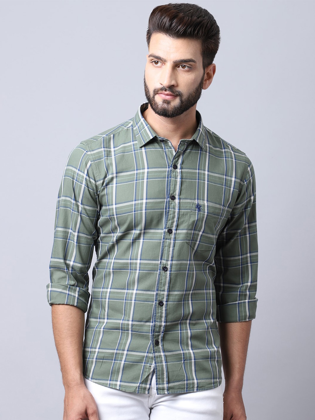 

Cantabil Tartan Checks Checked Cotton Casual Shirt, Olive