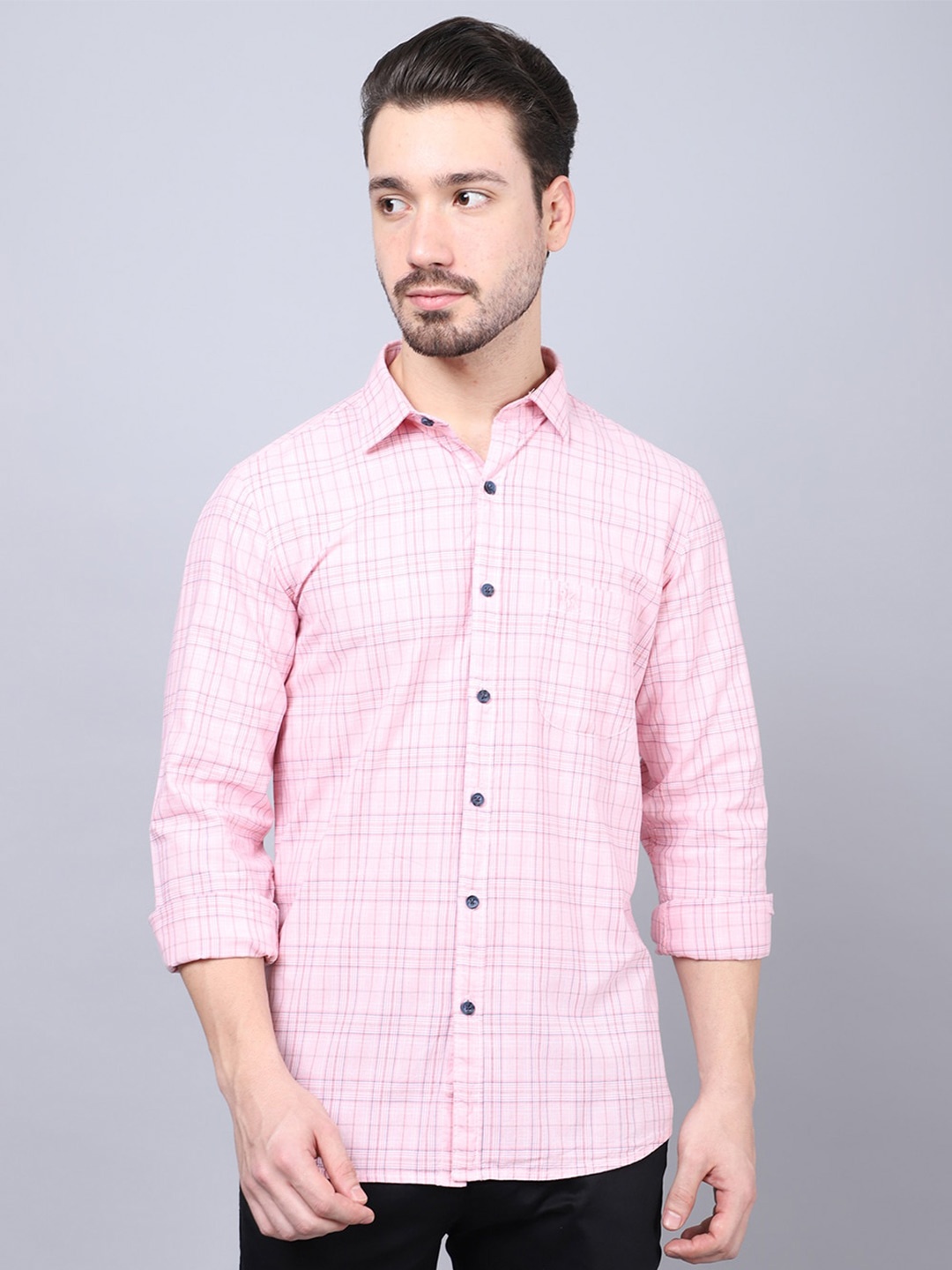 

Cantabil Spread Collar Grid Tattersall Checked Regular Fit Cotton Casual Shirt, Pink