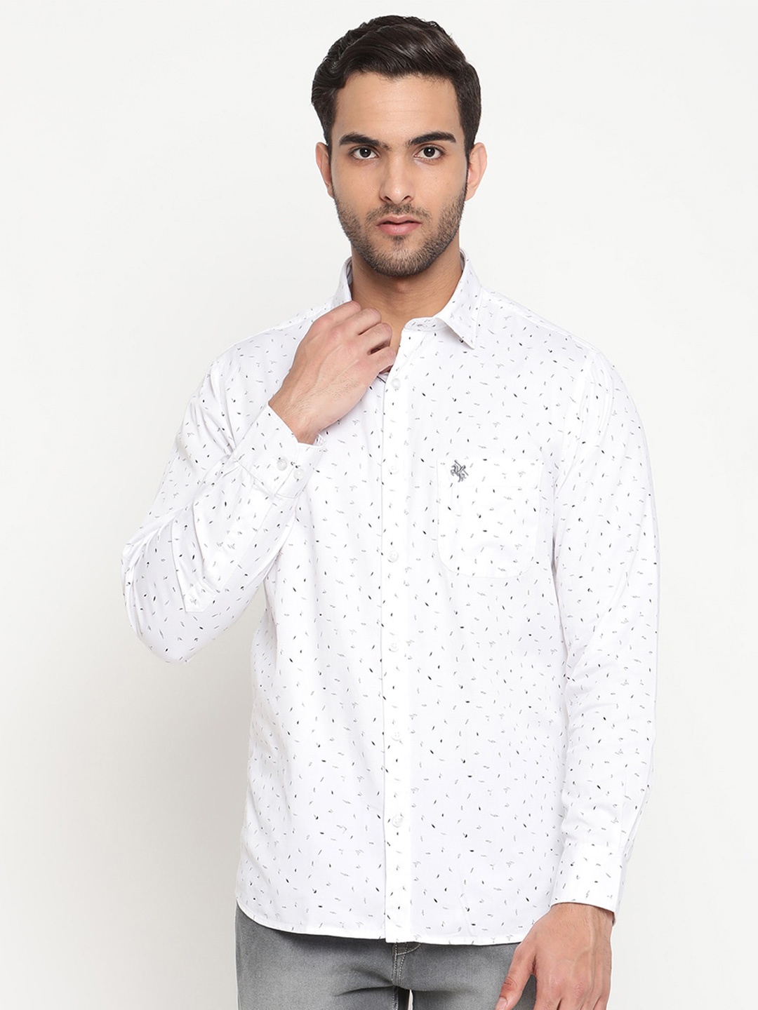 

Cantabil Cutaway Collar Printed Casual Shirt, White