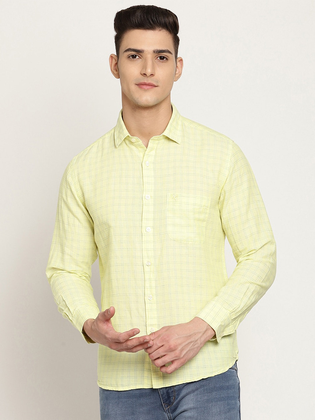 

Cantabil Checked Casual Shirt, Yellow