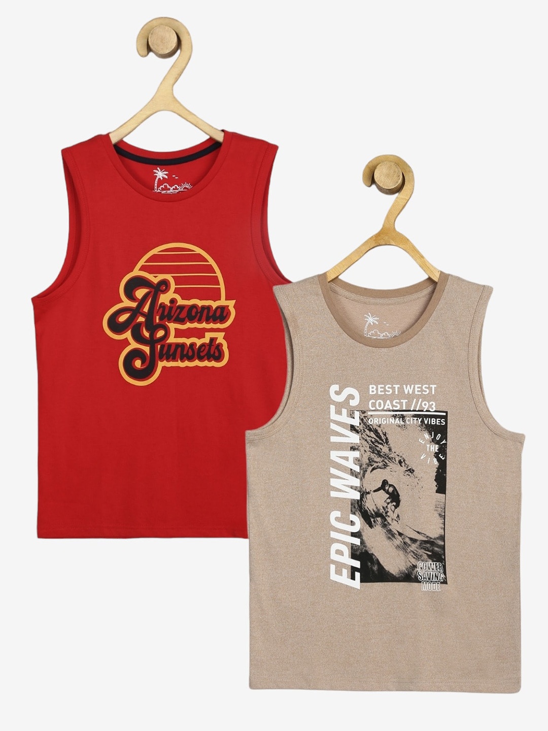

Alan Jones Boys Pack Of 2 Sleeveless Graphic Printed T-shirt, Red