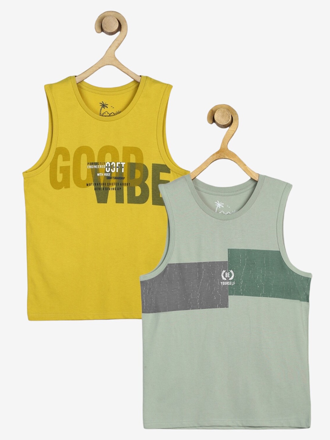 

Alan Jones Boys Pack Of 2 Typography Printed Sleeveless T-shirt, Yellow