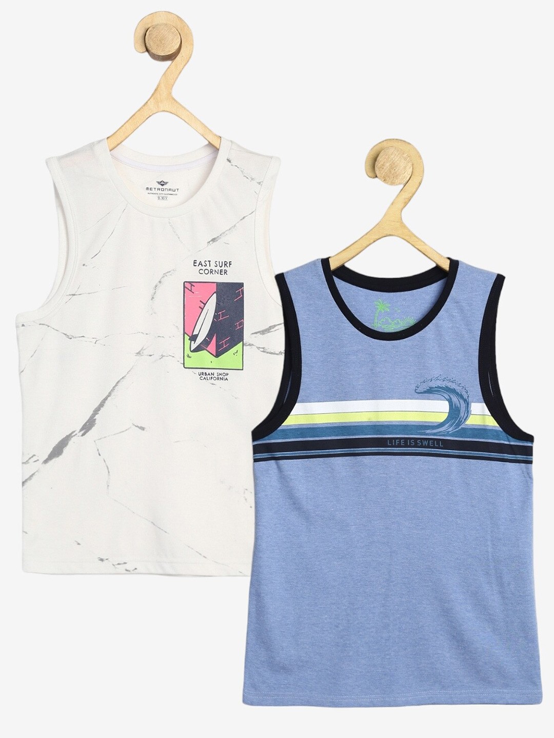 

Alan Jones Boys Pack Of 2 Striped Printed Outdoor Cotton T-shirt, Blue
