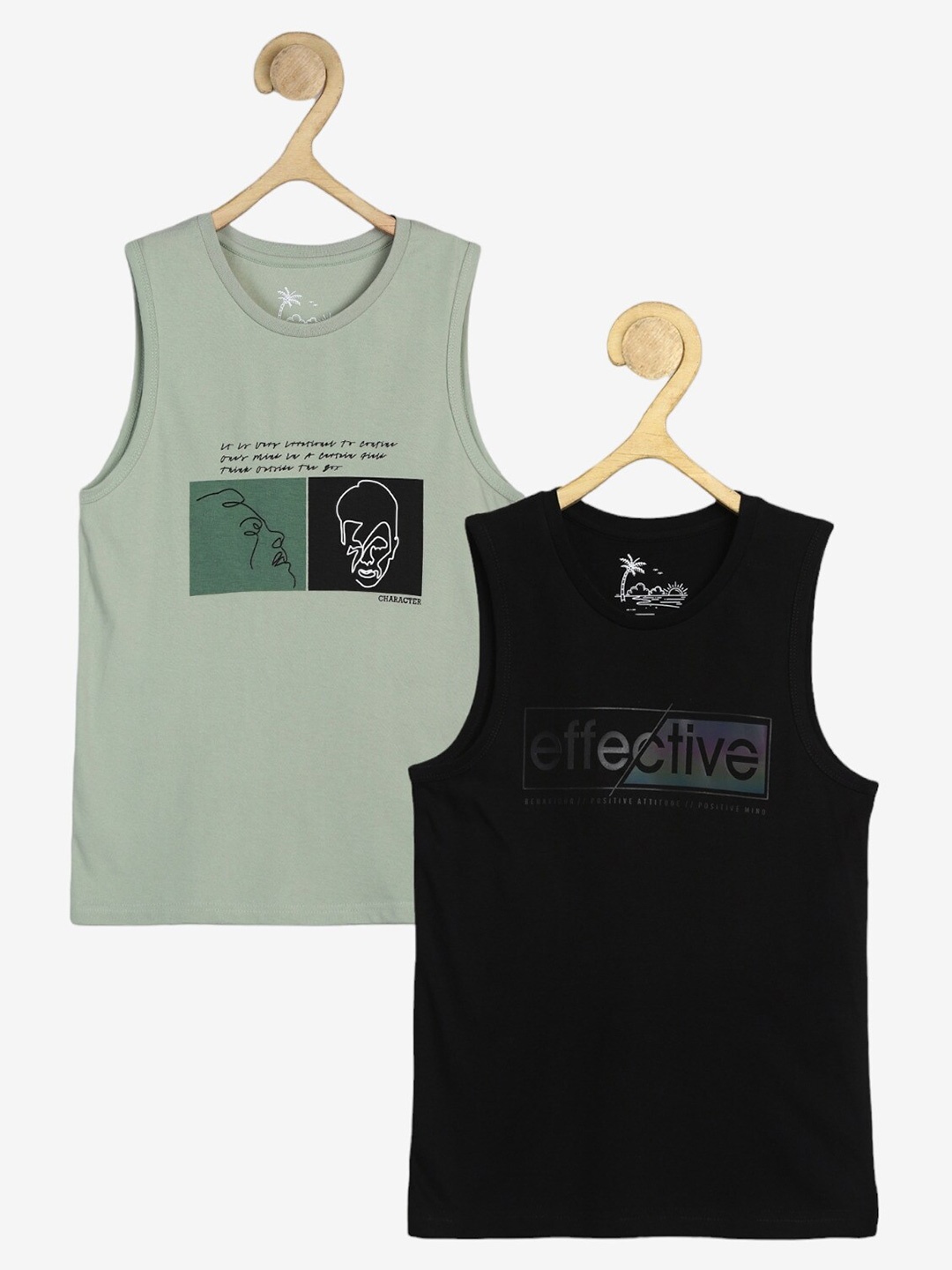 

Alan Jones Boys Pack of 2 Printed Sleeveless T-shirt, Green
