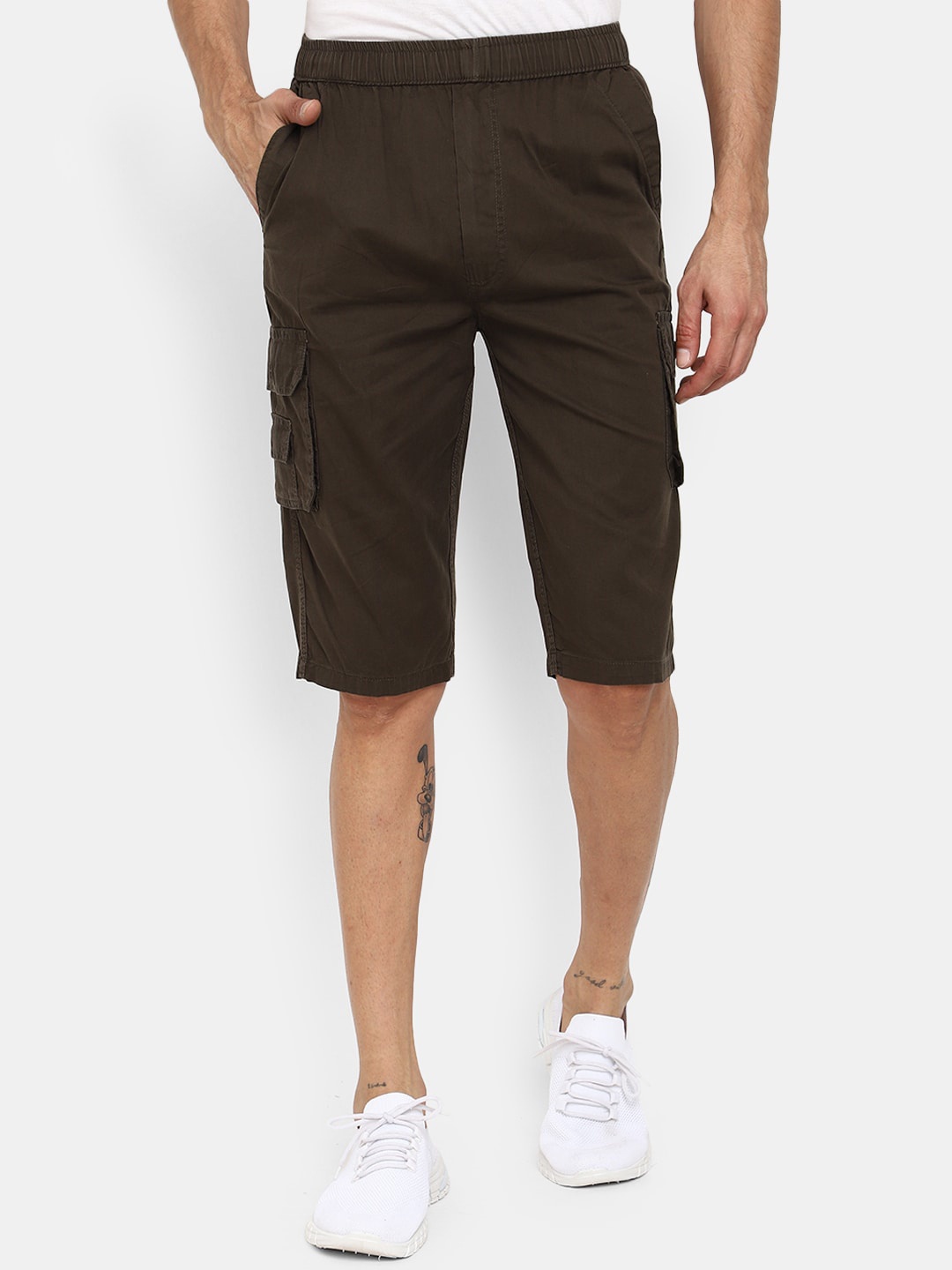 

V-Mart Men Cotton Mid-Rise Shorts, Olive