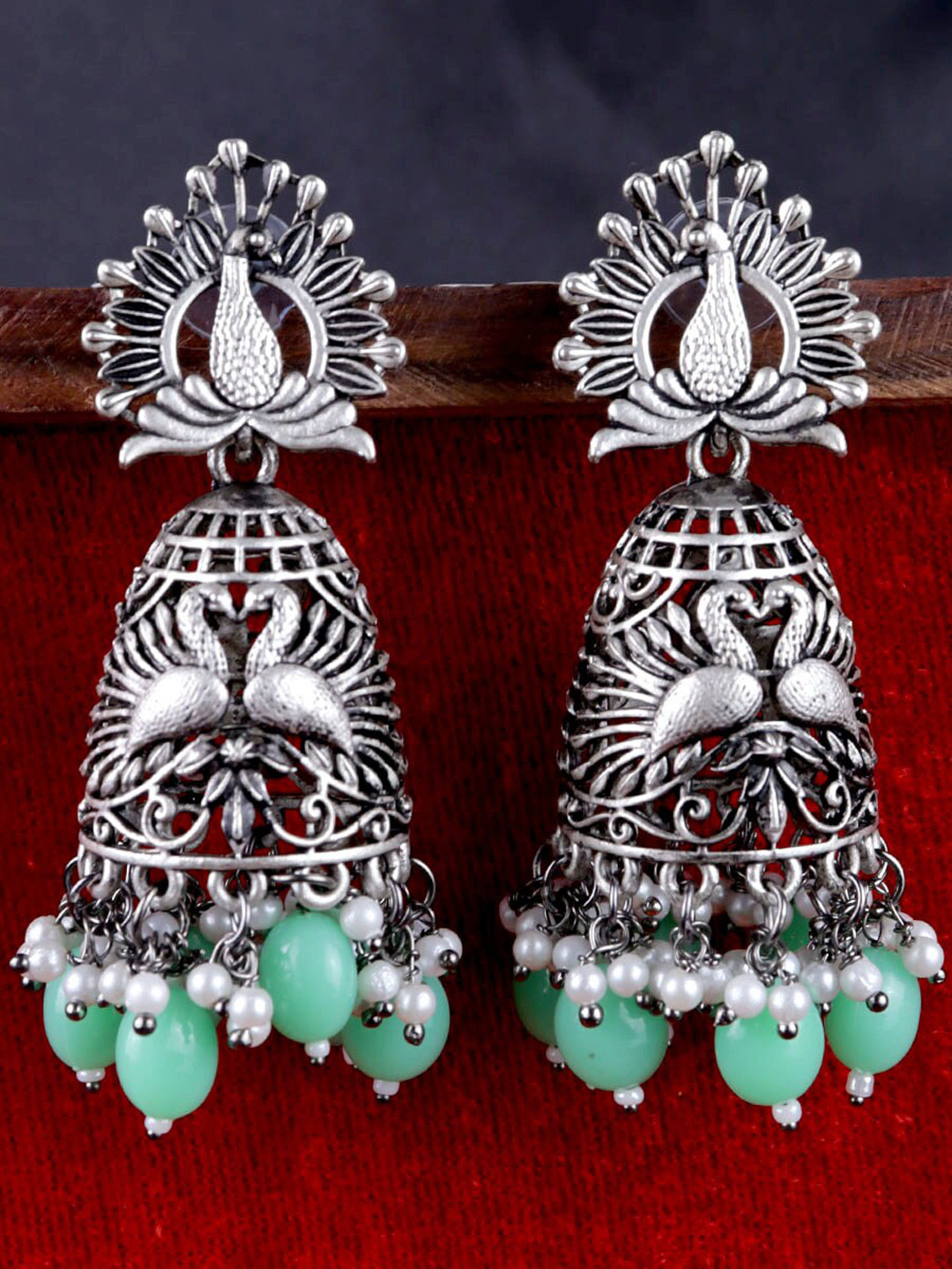 

Krelin Silver-Plated Classic Jhumkas Earrings, Sea green