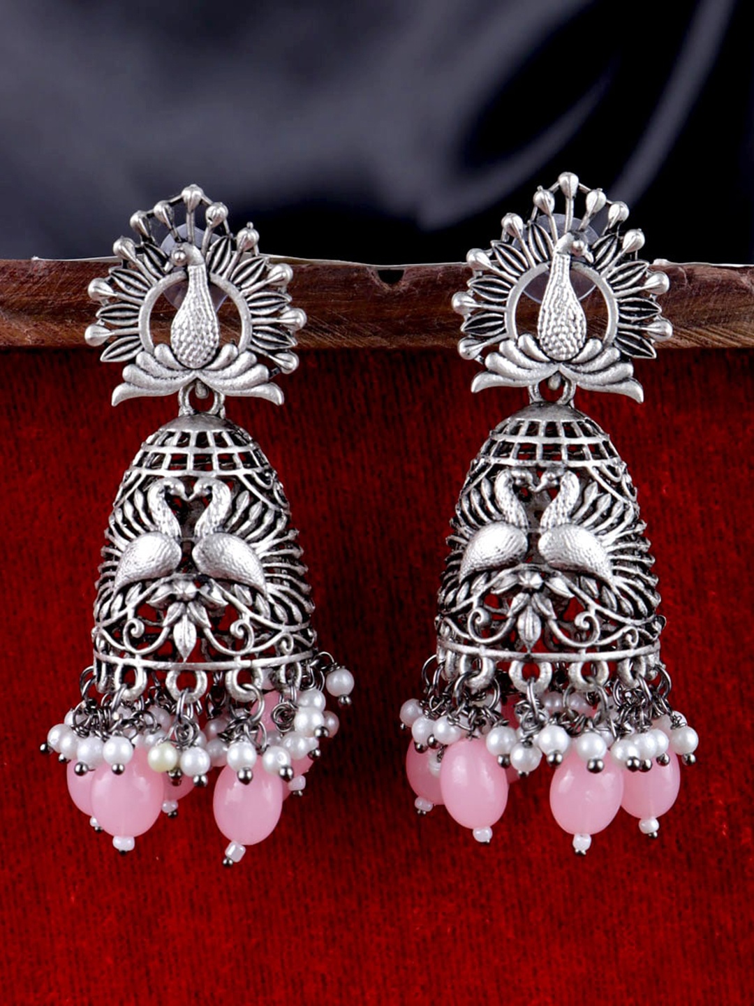 

Krelin Silver Plated Dome Shaped Jhumkas Earrings, Pink