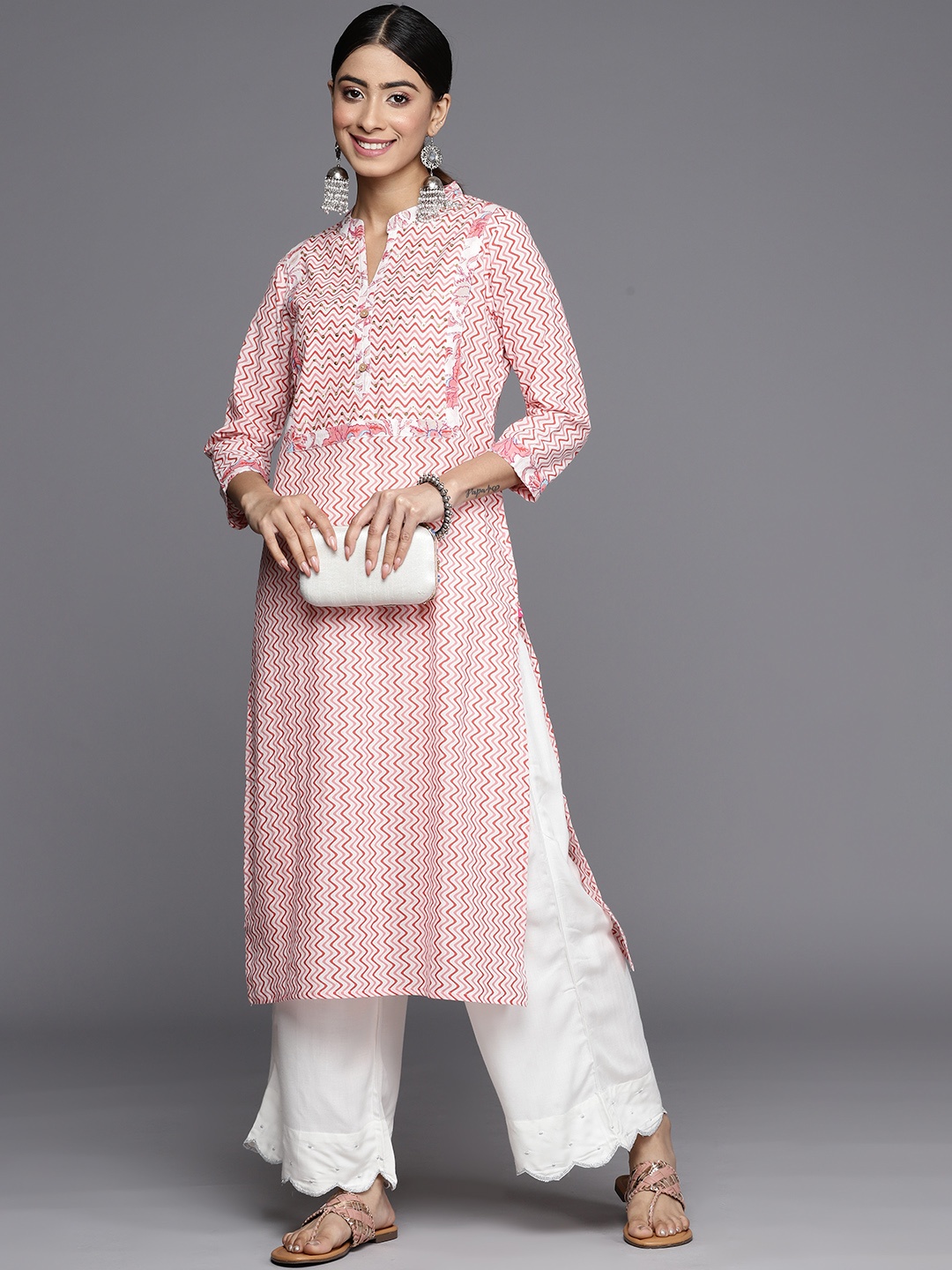 

Varanga Chevron Printed Cotton Kurta, Pink