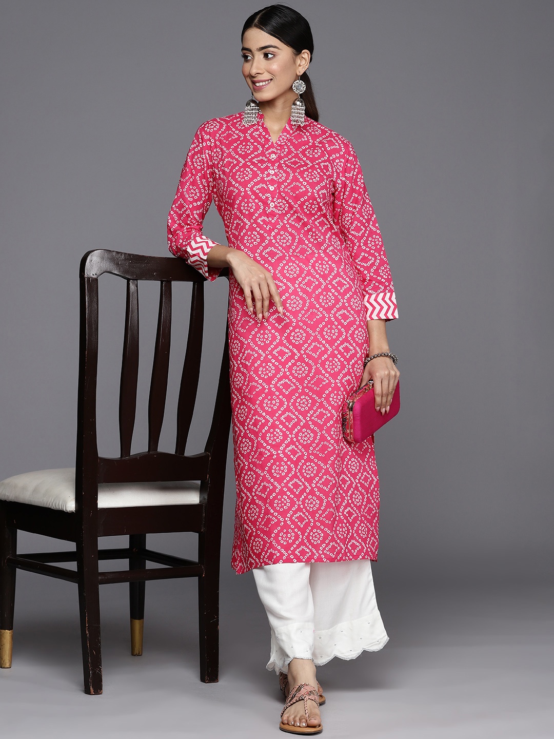 

Varanga Bandhani Printed Cotton Kurta, Pink