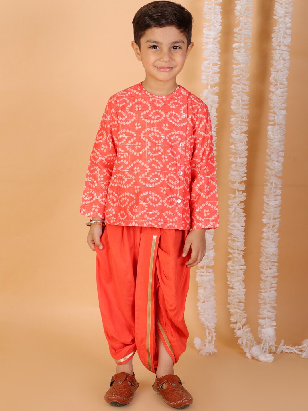 

LIL DRAMA Boys Ethnic Motifs Printed Kurta With Dhoti Pants, Orange