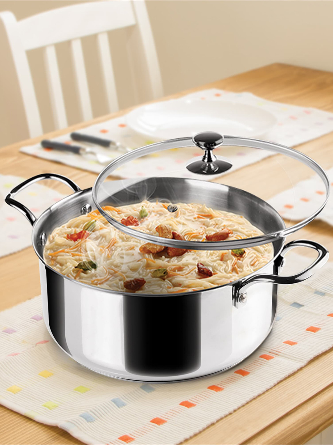 

Milton Pro Cook Stainless Steel Sandwich Bottom Casserole 6.4 L with Glass lid 26 cm