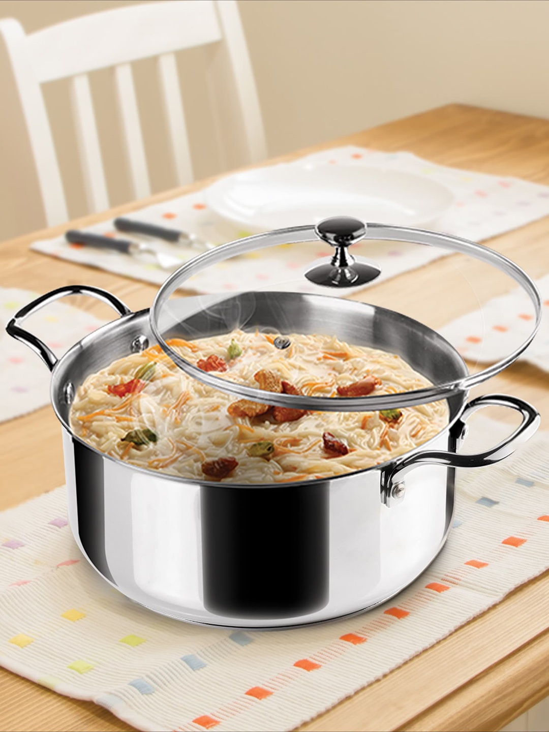 

Milton Pro Cook Stainless Steel Sandwich Bottom Casserole 4.1 L with Glass lid 22 cm