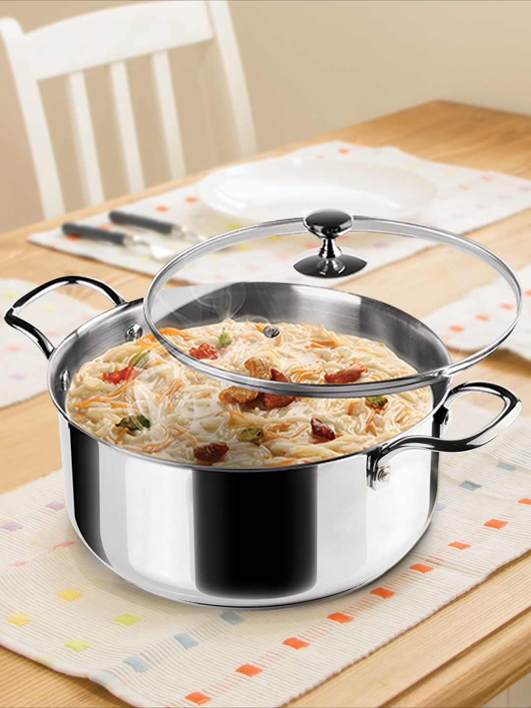 

Milton Pro Cook Stainless Steel Sandwich Bottom Casserole With Glass lid 5 L