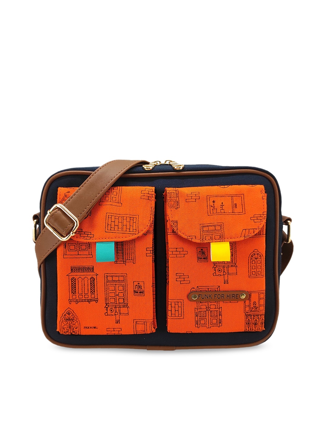 

Funk For Hire Graphic Printed 2 Pockets Sling Bag, Orange