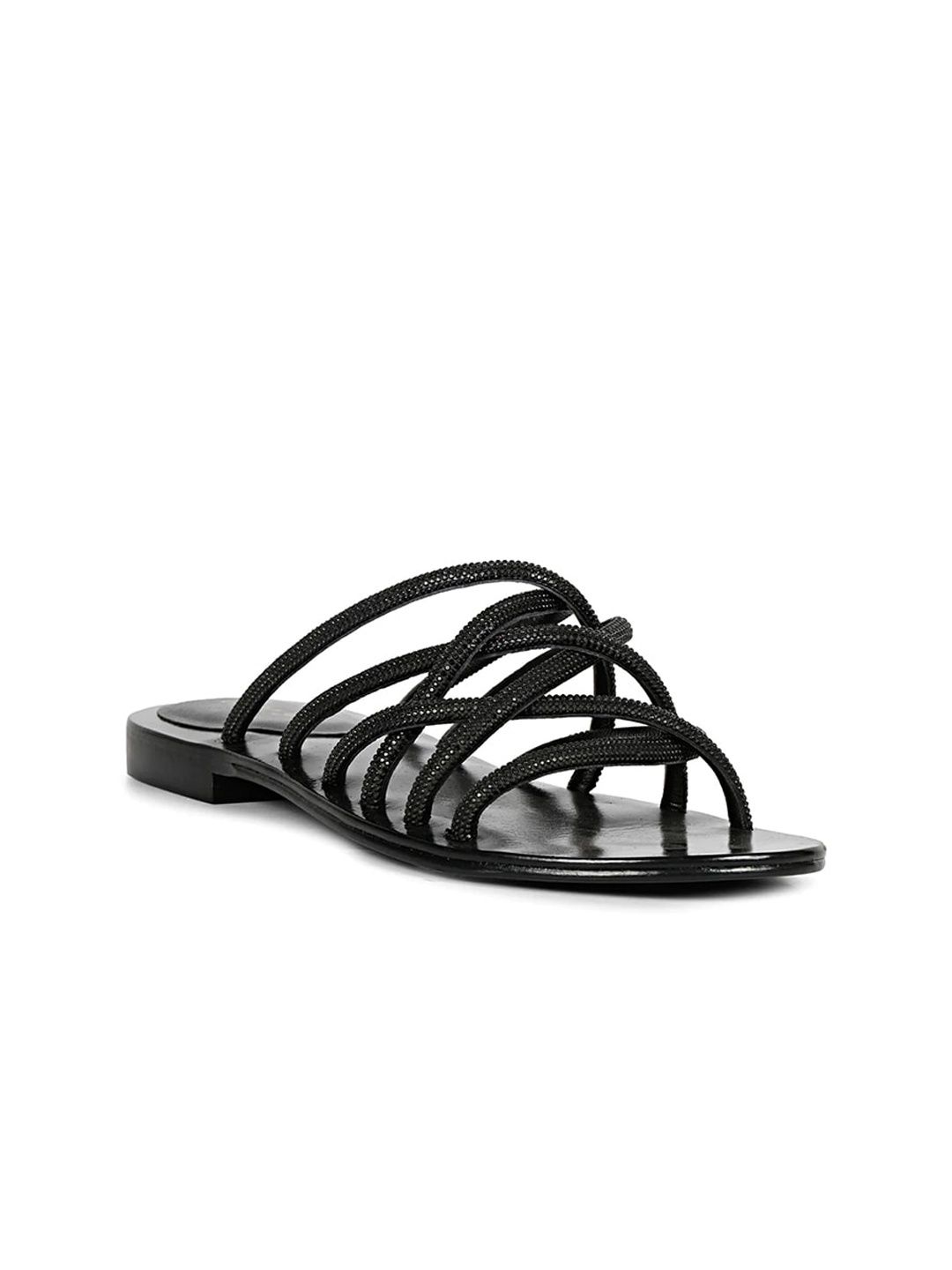 

Saint G Women Pure Leather Open Toe Flats, Black