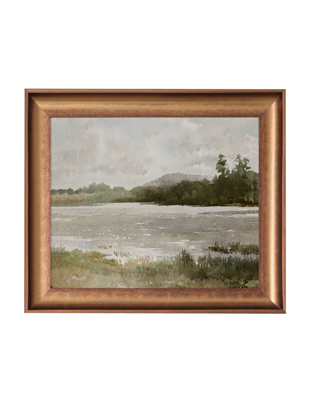

THE VINTAGE ARTISTRY Grey & Brown Vintage Lakeside Print Wall Art