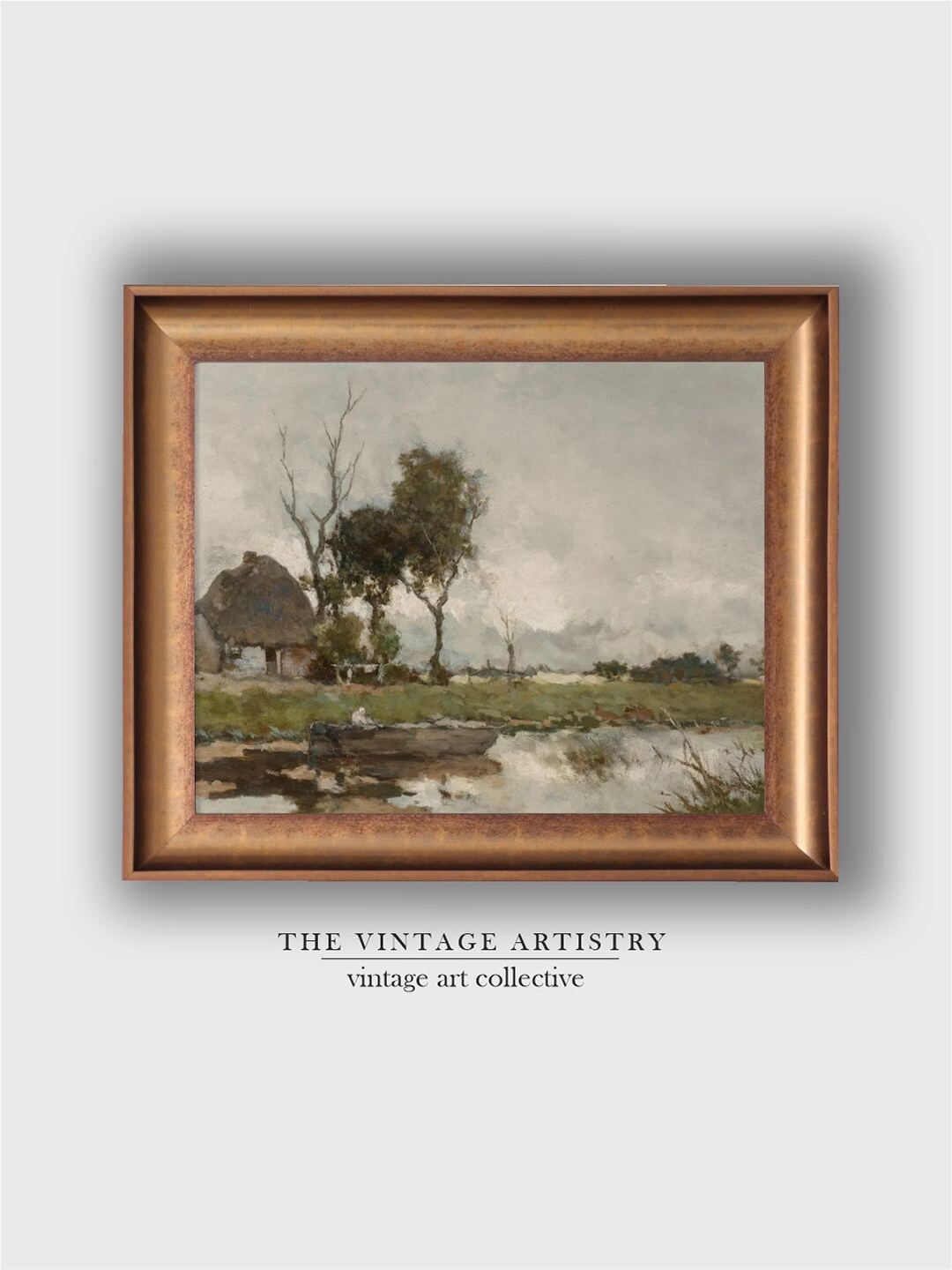 

THE VINTAGE ARTISTRY Grey & Green River Landscape Wall Art