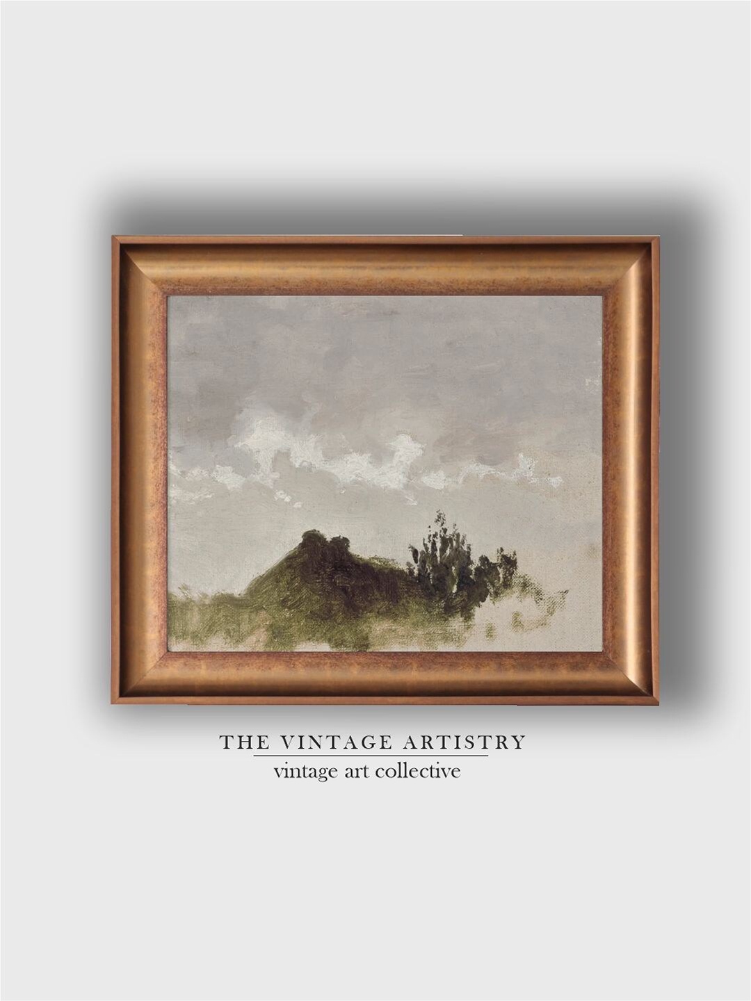 

THE VINTAGE ARTISTRY Grey & Green Vintage Mountain Range Printed Framed Wall Painting
