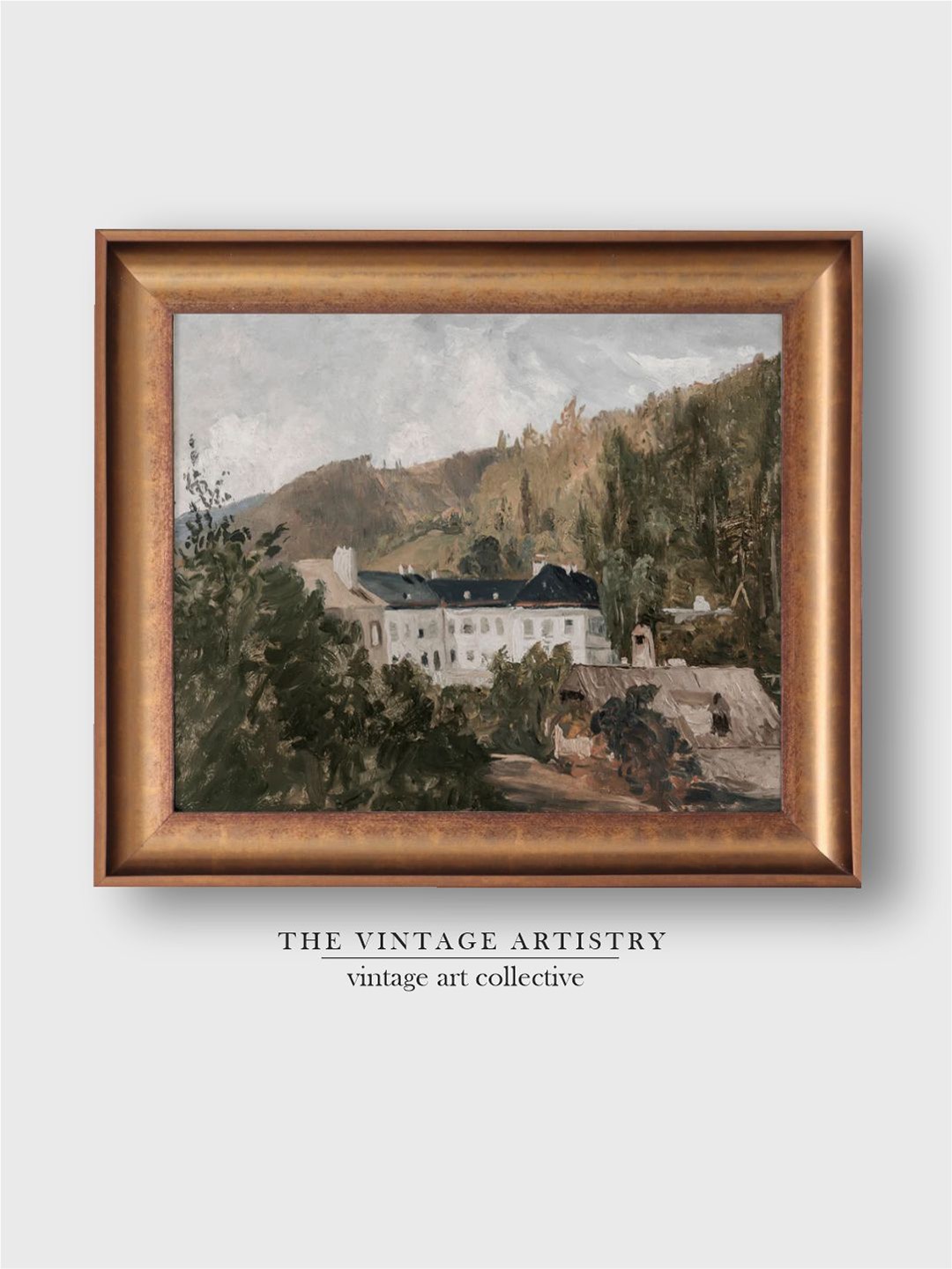 

THE VINTAGE ARTISTRY Brown Vintage European Villa Landscape Wall Art