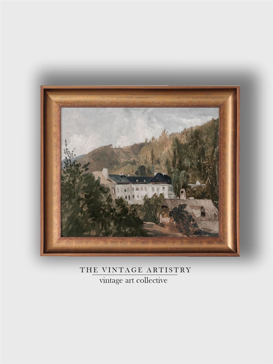 

THE VINTAGE ARTISTRY Beige & Brown Vintage European Villa Landscape Wall Art