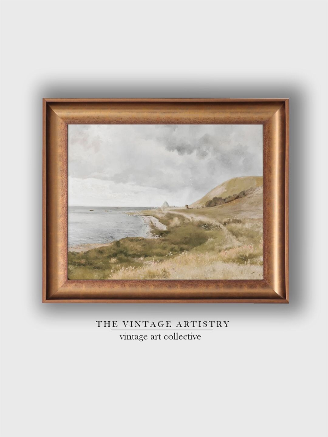 

THE VINTAGE ARTISTRY Blue & Green Seaside Landscape Framed Wall Painting