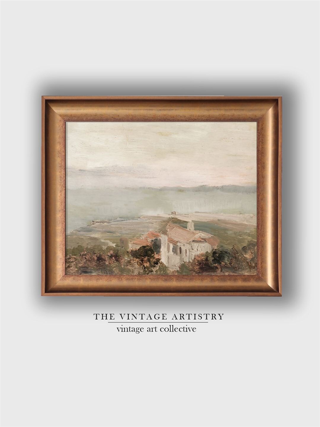 

THE VINTAGE ARTISTRY Gold-Toned & Beige Vintage Neutral Landscape Painting Wall Art