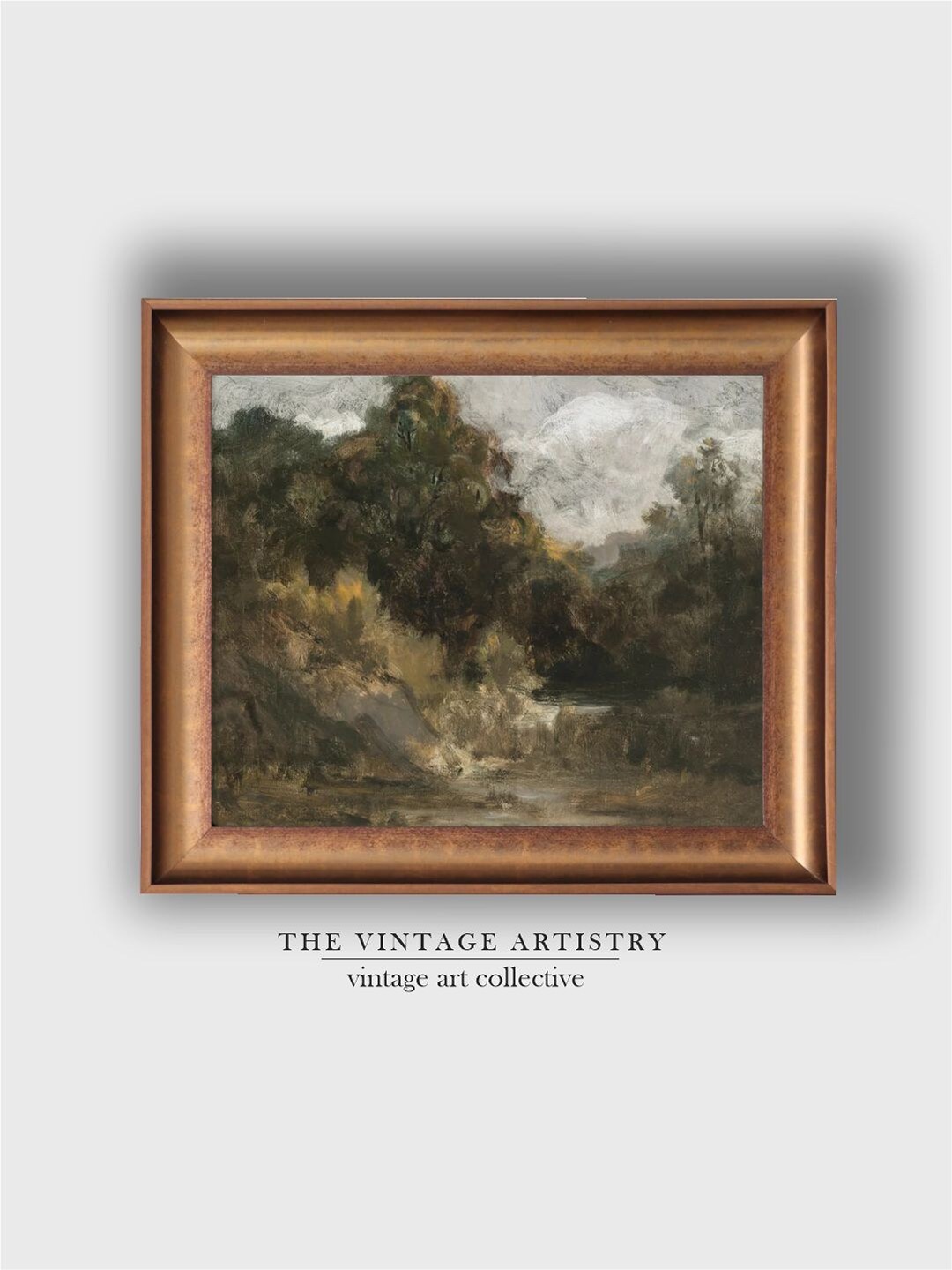 

THE VINTAGE ARTISTRY Moody Country Landscape Painting Wall Art, Green