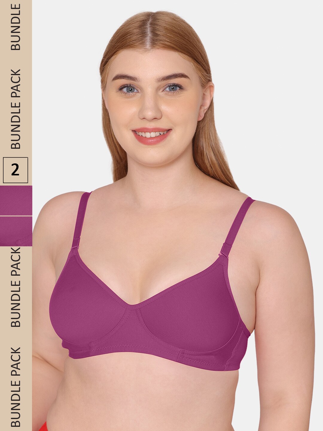 

KOMLI Pack Of 2 Lightly-Padded Non-wired All Day Comfort Seamless Bra, Purple