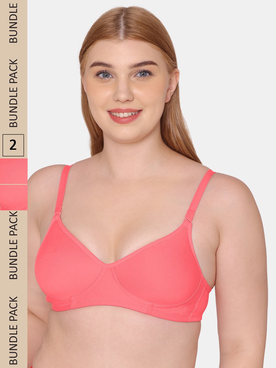 

KOMLI Pack of 2 Lightly Padded All Day Comfort Seamless T-shirt Bra, Coral