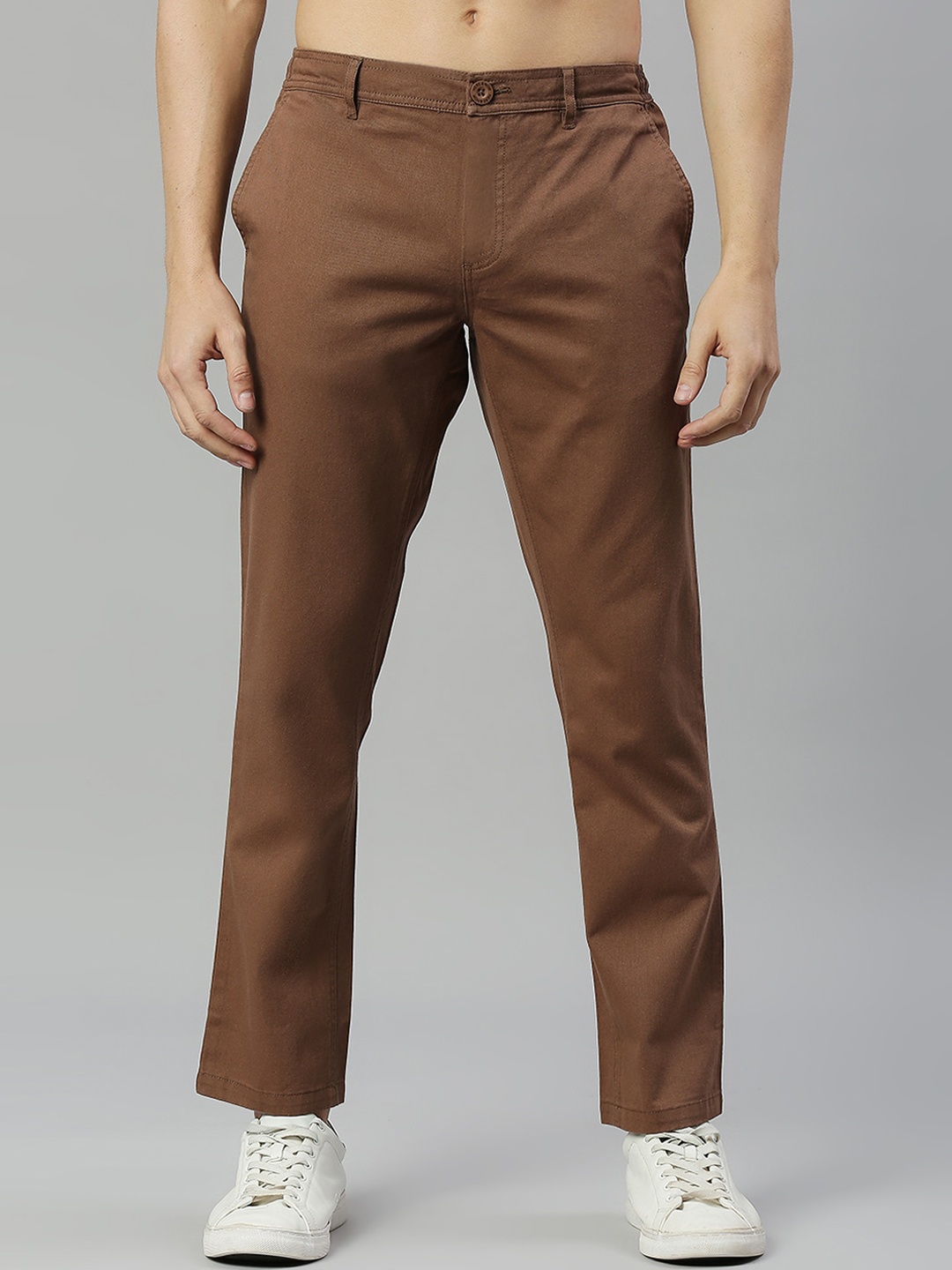 

HERE&NOW Men Classic Slim Fit Easy Wash Cotton Lycra Chinos, Brown