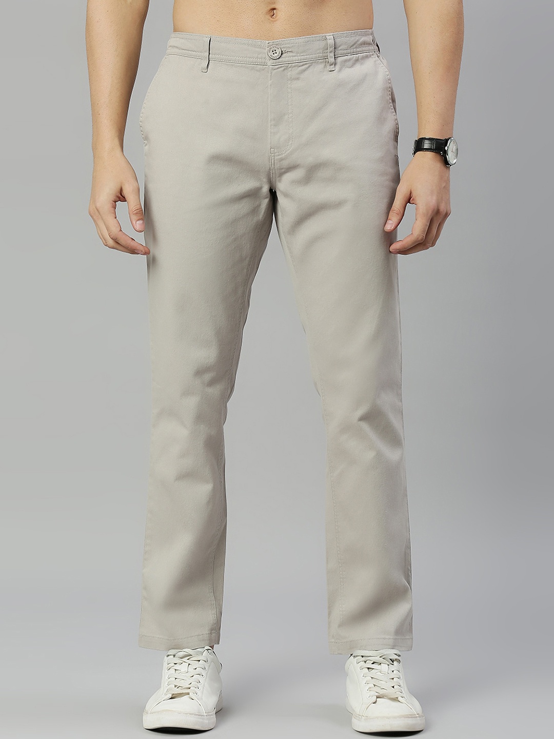 

HERE&NOW Men mid-Rise Classic Slim Fit Easy Wash Chinos Trousers, Grey