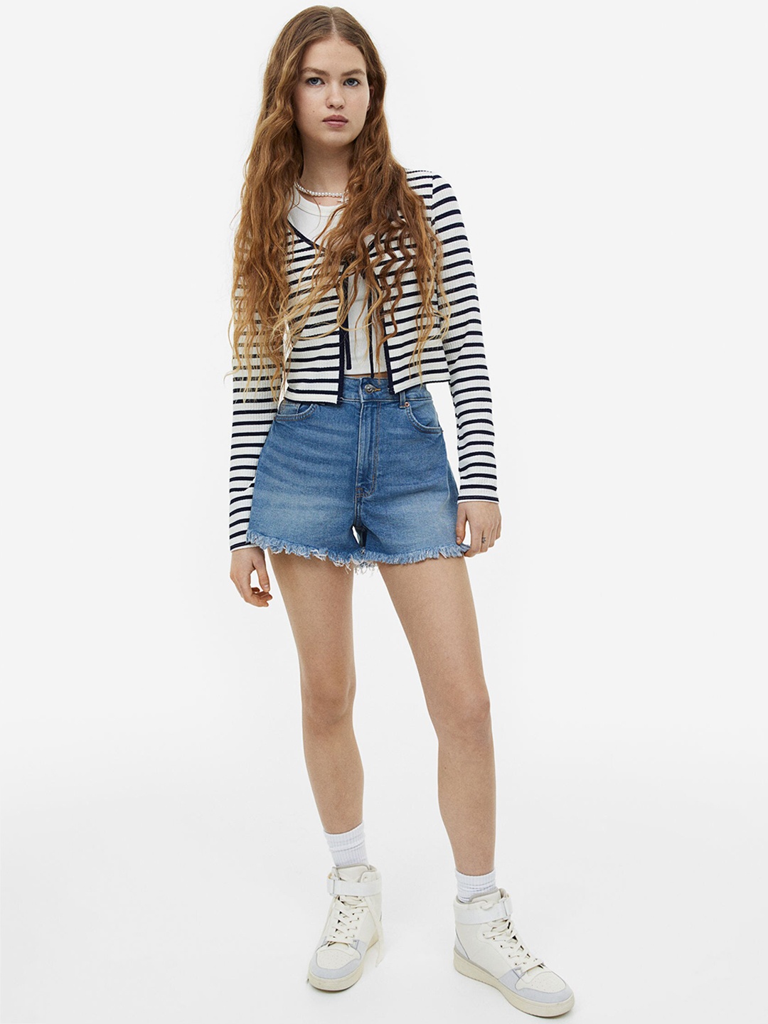 

H&M Woman High-waisted denim shorts, Blue