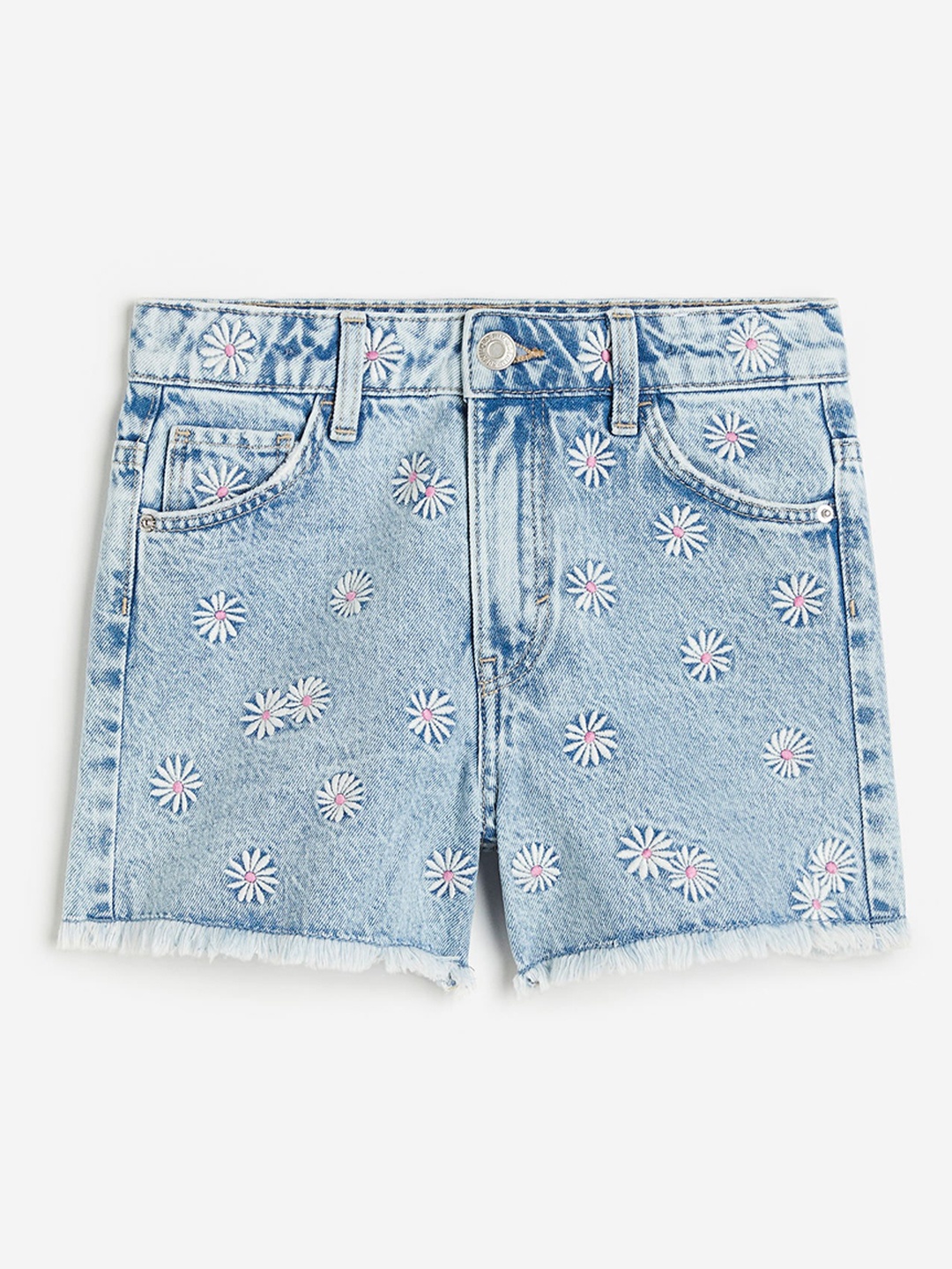 

H&M Girls Pure Cotton Relaxed Fit High Denim Shorts, Blue