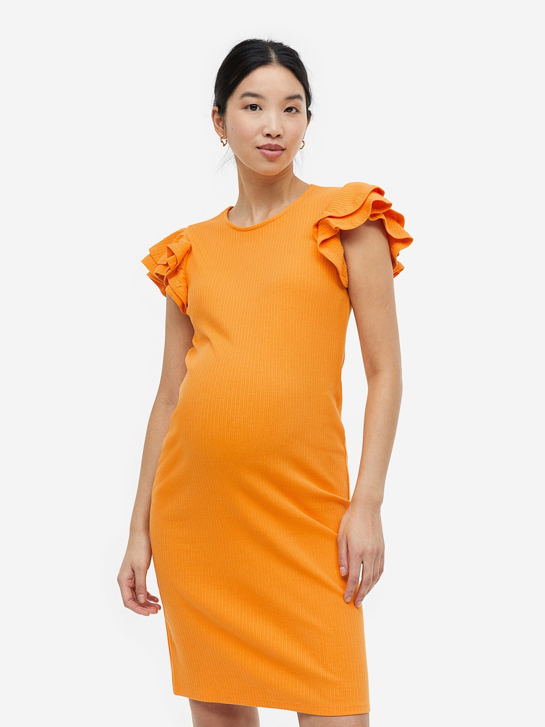 

H&M MAMA Flutter-sleeved dress, Orange