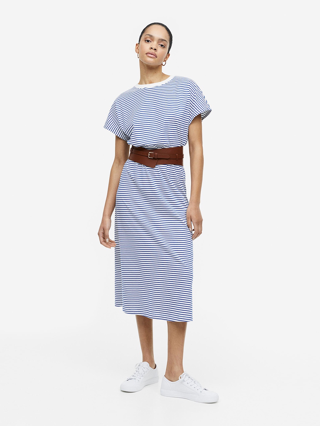 

H&M Woman Smocked-waist jersey dress, Blue