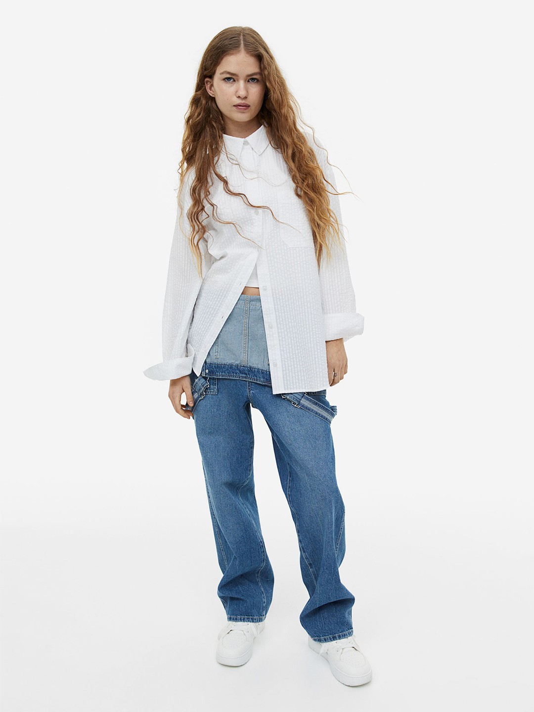

H&M Woman Oversized seersucker shirt, White