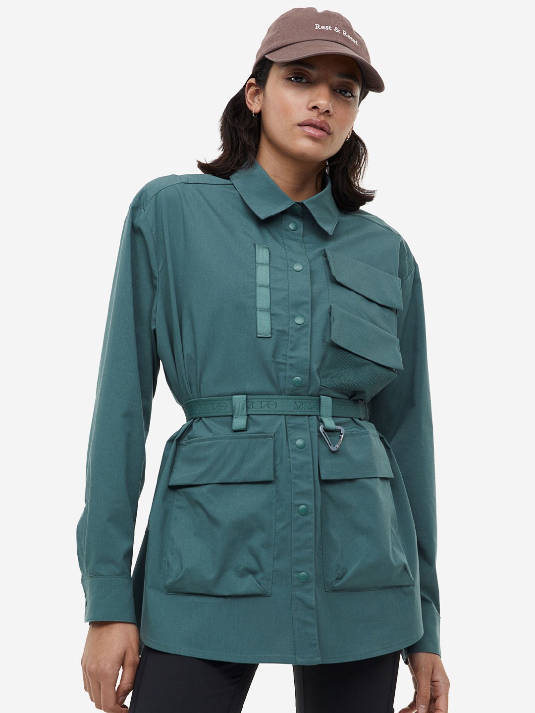 

H&M Woman Water-repellent belted shirt, Green