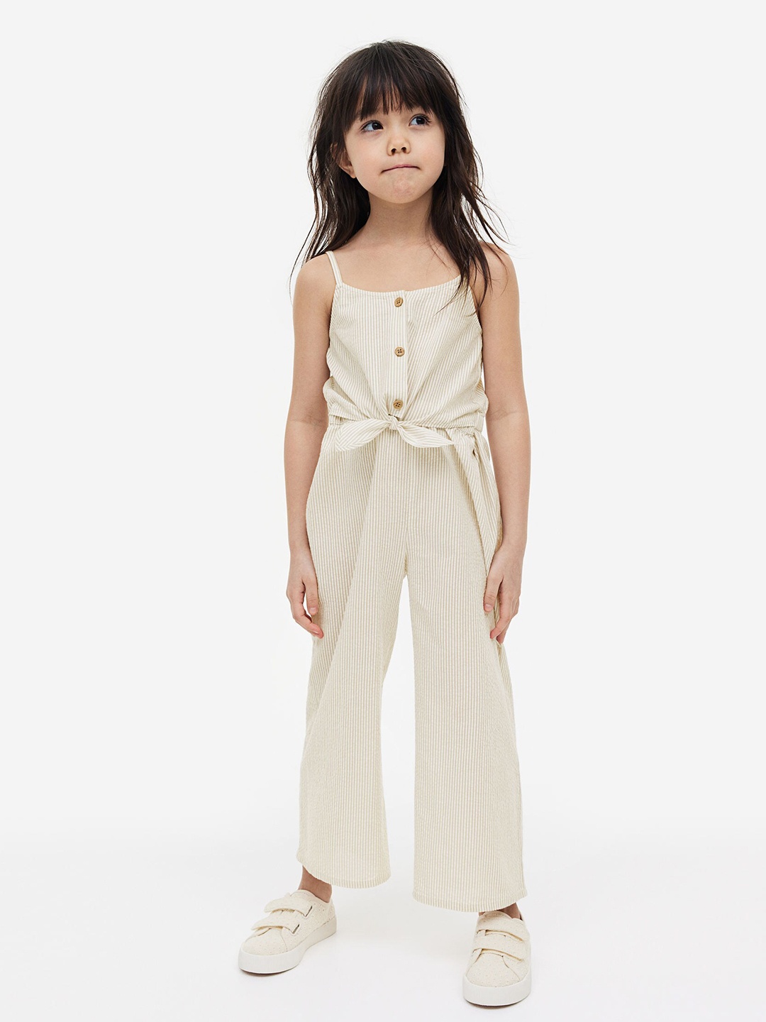 

H&M Girls Pure Cotton Sleeveless Jumpsuit, Beige